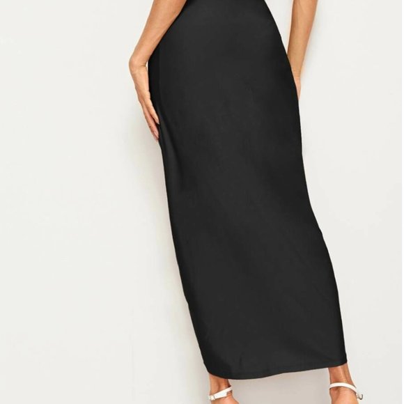 Black Tie Front Maxi Skirt - Picture 2 of 4